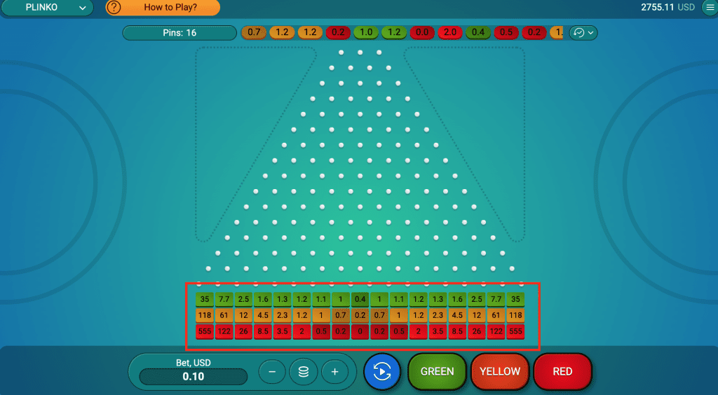 probabilidades en el juego plinko
